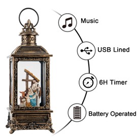 Christmas Snow Globe Lighted Manger Nativity Scene, Musical Water Lantern in Swirling Glitter, Holiday Decorations Gifts for Family, Children or Friends