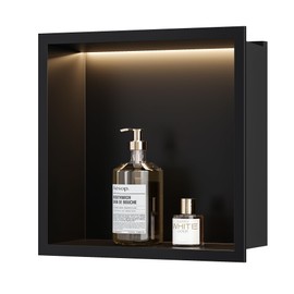 Qeke Stainless Steel Shower Niche 12" X 12", No Tile Needed Wall Niche with Non-Dimmable Led Light, Recessed Shower Niche Lighting for Bathroom Storage Over Mount Installation, Matte Black