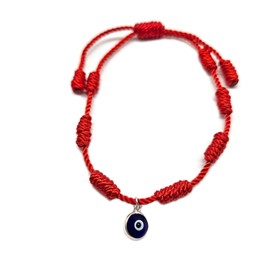 MYSTIC JEWELS By Dalia – 7 Knots Red Charm Bracelet – Adjustable – Evil Eye Protection, Good Luck – for Women and Men, Polyester