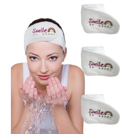 XEF 3PCS Skincare Headband Adjustable Towel Hair Band for Washing Face and Shower Makeup Wide Spa Headbands Has Embroidery Pattern (All White)