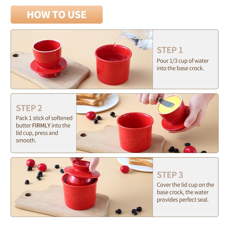 French Butter Crock with Lid, Spreadable Butter on Demand, Ceramic