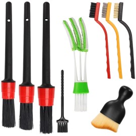 Vidspl Auto Car Detailing Brush Set Car Interior Cleaning Kit Includes 3 Boar Hair D...