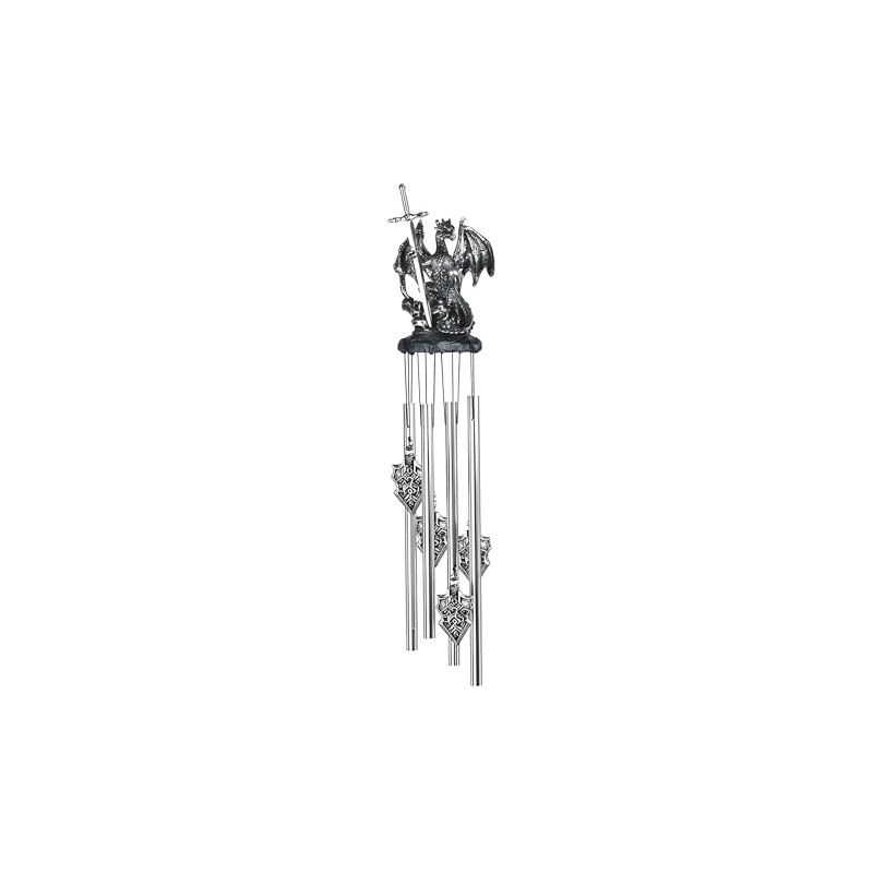 ICE ARMOR 23" Long Silver Dragon Round Top Wind Chime