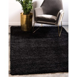 Unique Loom Solid Shag Collection Area Rug (7' 10" x 10' Rectangle, Jet Black)