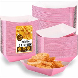 Incisite 200 Pcs Paper Food Trays, 2 Lb, Pink
