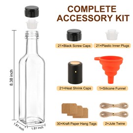 21 Pack 8.5oz Hot Sauce Bottles, Square Glass Bottles with Caps