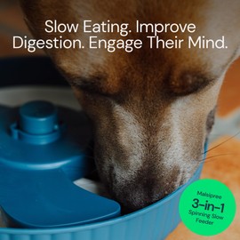 Malsipree Spinning Dog Slow Feeder Bowl - Anti-Choke - Slow Feeder Dog Bowls Small Breed & Large - Non-Slip - Dog Bowl Slow Feeder - with 2 Puzzle Mats - Holds 4 Cups of Wet or Dry Food (Blue)