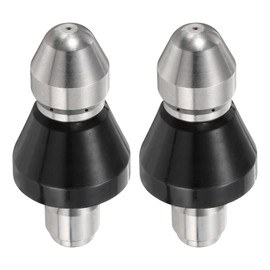 sourcing map 2pcs Pressure Washer Sewer Nozzle 3/8" Quick Connect 5000 PSI Stainless Steel Drain Blaster Rotating Button Nose Fixed Cleaning Water Hose Jet for Drain Cleaning Hose