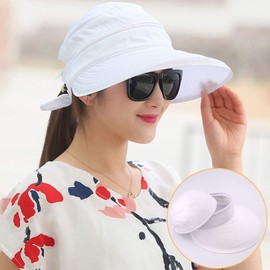 XIAOHAWANG Women Sun Visor Hats UPF 50+ Wide Brim Summer Caps UV Protection Ponytail Hat Detachable Beach Cap (A-white, one size)