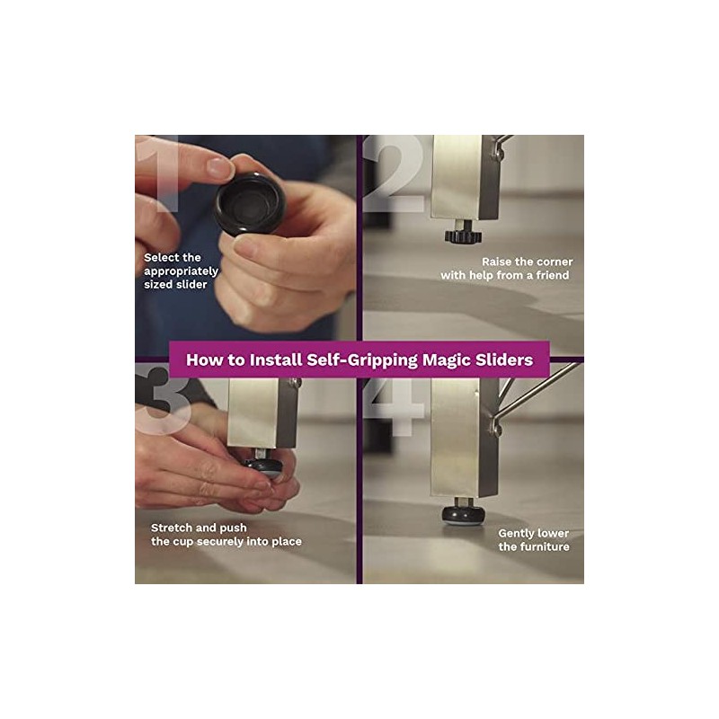 Magic Slider 4-Piece|Size- 7/8"–1"| Round Furniture Sliders | Self-Adhesive Floor