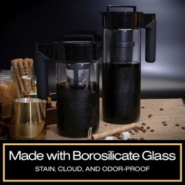 Takeya Glass Cold Brew Coffee Maker for Iced Coffee, Airtight Pitcher, Premium Quality, 2 Quart, Black Lid and Handle