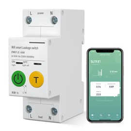 eMylo WiFi Energy Monitor, Smart Circuit Breaker, Leakage Protection Device 100 mA, AC 220 V 63 A 1P+N DIN Rail Switching Power Consumption Monitor, TUYA Smart Life App Remote Control, Support Alexa