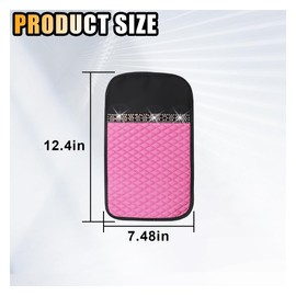 smilfuy Bling Leather Car Armrest Seat Box Cover, Car Console Armrest Cover with Crystal Rhinestones, Anti-Scratch Waterproof Auto Center Console Protector Cushion Pad for Car SUV Truck (Pink)