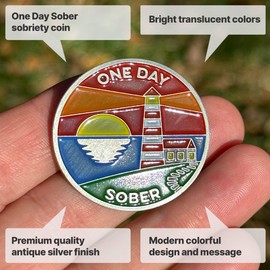 1 Day Sober Token | One Day Sober Chip | Non-AA Gift, Non-Religious Medallion for Men and Women Celebrating Sobriety