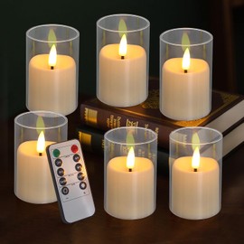Flickering Flameless Candles, Realistic Glass LED Candles, 2"X3" Battery Operated Candles with Remote, Real Votive Electric Fake Pillar Candles for Festival Wedding Home Party Decor 6-Pack