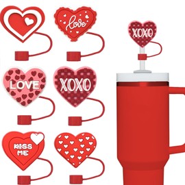 8PCS Jesus Straw Covers Cap For 9-10mm Reusable Straw Topper Tip Compatible 30&40OZ Cups, Cute Dust-Proof Lid (Heart-6PCS)