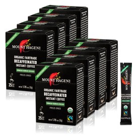 Mount Hagen 25 Count Single Serve Instant Decaf Coffee Packets - 8 pack | Decaffeinated Organic Medium Roast Arabica Beans | Eco-friendly, Fair-Trade [8 x 25 sticks/1.76oz/50g], Pack of 8