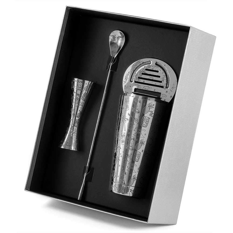 Urban Bar 5 Piece Cocktail Set with Tiki Decoration in