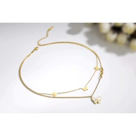 Qings Mother of Pearl Butterfly Necklace Women's 14K Gold-Plated Necklace Chain Jewellery for Women and Girls, Gold-plated metal