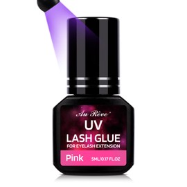 UV Eyelash Glue 5ml DIY Lash Extensions UV Glue Waterproof Light Curing 1 Sec Quick-Drying 8-10 Weeks Long Lasting Professional Use Only (Pink)
