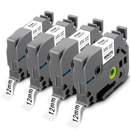 Pristar 4x Pristar Kompatibel für Brother TZe-231 TZe231 TZc 231 Tz Tape 12mm 0.47 Laminated White Schriftband für Brother PTH100R PT-D400 PT-H105 PT-E100 PT-1000 PT-1080 D600VP PT-H110 PT-H101 H107B D210