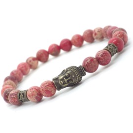 Zen-Ethno-Herrenarmband aus roten kaiserlichen Jaspisperlen und bronzefarbenem Buddha