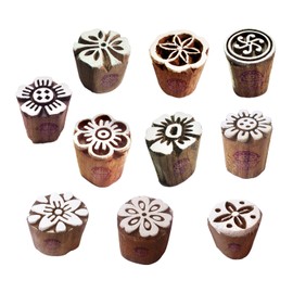 Clay Printing Stamps Arty Crafty Small Floral Shape Wooden Blocks (Set of 10) Htag2101