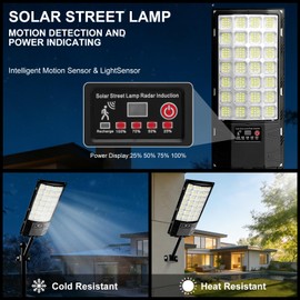 4-Pack Solar Street Lights, Outdoor LED Flood Light with Dual Motion Sensors, Dusk to Dawn, 6500k Dimmable Security Lamps with Remote Control, IP66 Waterproof Solar Powered Parking Lot Lights