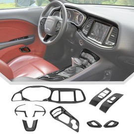 JeCar 13pcs Carbon Fiber Interior Trim Kit Overlay for 2015+ Dodge Challenger Interior Accessories