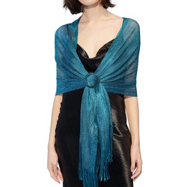DiaryLook Stole for Evening Dress Glitter Scarf Silver Women's Festive 20s Silver Dress, Greenish-green