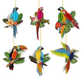 6 PCS ﻿Tropical Birds Honeycomb Paper Cutouts Hawaiian Tropical Parrot Bird Honeycomb Hanging Party Hanging Decorations Rainforest Decorations Garden Yard Room Tiki Bar Party Decor