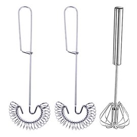 3 Pieces Scandinavian-Type Whisk Egg Small Whisk Whipper Stainless Steel Egg Whisk Flat Spring Coil Whisk Egg Frother, Milk and Egg Beater Blender 10 Inch