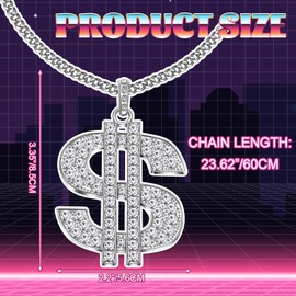 Huquary Plated Dollar Sign Hip Hop Chain Necklace for Men - 80s Costume (Silvery)