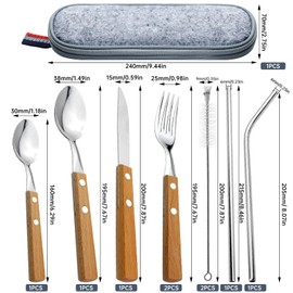 GZqiancang 9 Piece Travel Cutlery Stainless Steel Camping Cutlery with 1 Carry Bag for Travel, Camping, School, On the Go & Outdoor Activities, Everyday Use