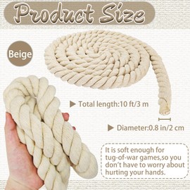 Natural White Cotton Rope 4/5 inch x 10 ft,Tug of War Rope,Twisted Cotton Ropes for DIY Crafts Decoration,Swing,Tug of War,Pet Toys