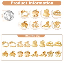 Ouligay 16 Pack Metal Small Hair Claw Clips Gold Mini Hair Clips for Women Fine Thin Hair Cute Tiny Flower Heart Bow Crown Shape Nonslip Hair Clips Girls