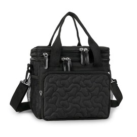 MOV COMPRA Lunch Bag for Women Men Double Deck Lunch Box,Expandable Large Lunch Bags,Leakproof Lunch Box Cooler Bag (Black)