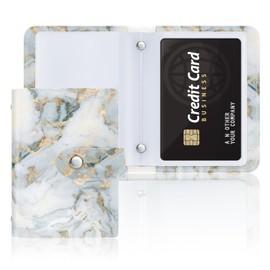 Rouidr Business Card Organizer, RFID Business Card Holder, Small Slim Leather Cards Book, Pocket Name Card Holder Wallet for Women, Grey Gold Marble