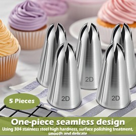 FANTEXY - Juego de 5 puntas grandes de tubería 2D – Boquillas de decoración de pasteles de acero inoxidable, flores de gota y puntas de estrella para glaseado, glaseado, magdalenas, herramientas de