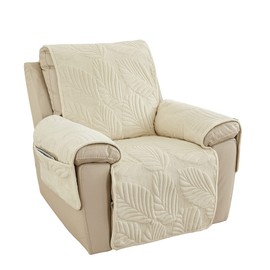 vctops Palm Leaves Velvet Plush Quilted Recliner Chair Cover Anti-Slip Super Soft Furniture Protector with Elastic Straps for Kids, Dogs, Pets, Cream