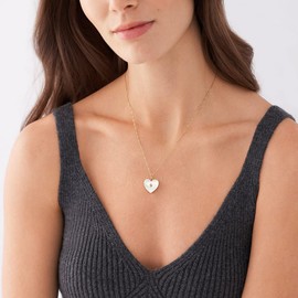 Fossil Necklace for Women Locket Collection White Mother of Pearl Chain Heart Necklace, Length: 406mm+60mm, Width: 17.8mm, Height: 17.7mm, JF04430710