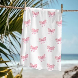KSDUT Preppy Bowknot Beach Towel - Coquette Pink Trendy Bowknot Pool Towels Microfiber Absorb Water Travel Towels 60x30 Inches for Bathroom Kitchen Gym Yoga, Gifts for Girls Lady