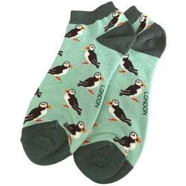 Purple Possum® Puffin Trainer Socks Puffins Trainer Liners in Mint Green Bamboo Cotton Blend Women's Shoe Size 3-7