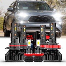 CHUSYYRAY For Toyota Highlander 2011-2019 6x Combo LED Headlight Hi/Lo + Fog light bulbs