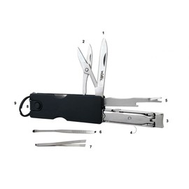 Wallis K900363 Multiherramienta con 9 Usos, Mango Aluminio Negro Mate, 6.8 cm