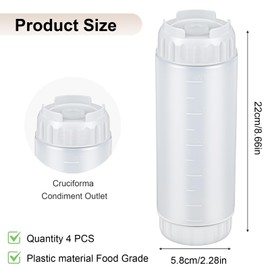 4 Pcs Refillable Squeeze Bottles 20 oz Large Condiment Squeeze Bottle Inverted Plastic Tip Sauce Dispenser Bottle for Sauces Ketchup Sour Cream Self Sealing Syrup Dispenser for Restaurants(White)
