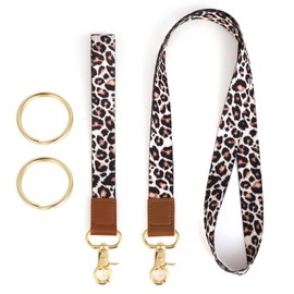 2 Pieces ID Lanyard, Keychain Lanyard Neck Lanyard Breakaway Lanyard and Wristlet Keychain Holder with 2 Keyrings for Car Keys ID Badges Card Holder Wallet Office Name Badge Leopard