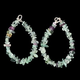CRYSTALIS 2pcs Natural Fluorite Gemstone Connector with Loops, Uncut Chips Nuggets Beads, Healing Crystals, Jewelry Making Supply, Keychains, Hanging Accessories, DIY Ideas, Strands, Crafts, 4" inch