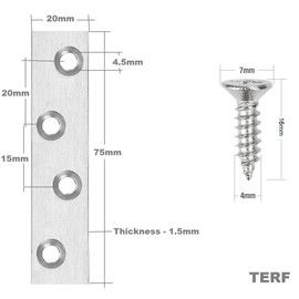 TERF® 10 Pcs Zinc Plated Solid Steel 75mm X 20mm Flat Mending Corner Brace Straight Plates Joining Connector Repair Plates Shelf Bracket with Fixing Screws for Use Wood, Furniture and Many Project
