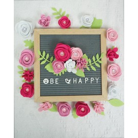 BAZIMA ALICE Felt Pearl Rose and Succulents, Letter Board Accessories, DIY Wreaths, Vertical Garden, Baby Shower, Create Headbands,20 Felt Flowers and 17 Felt Leaves (Pink White)